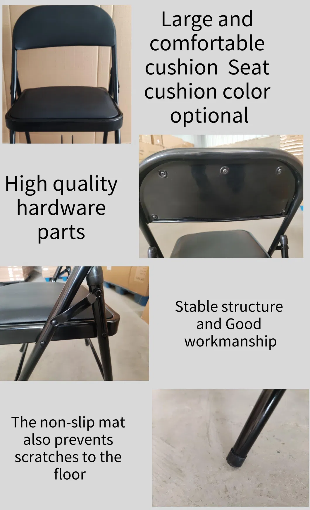 Wholesale Commercial Indoor Foldable Folding Chair/Conference Chair/ Black PU Leather Metal Chair Price for Conference/Banquet/Office/Visitor/Catering Furniture